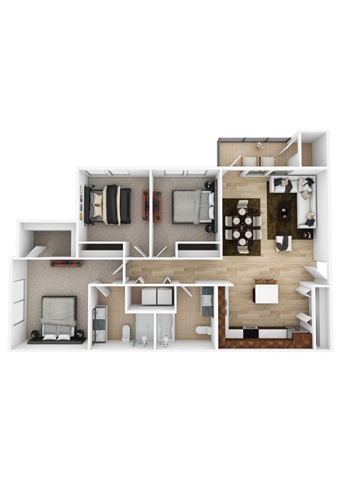 Floor plan for 3 beds, 2 baths, 1162 sqft